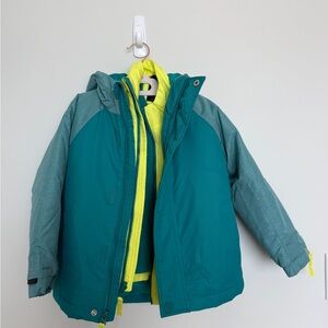 All In Motion - Kids 3-in- 1 2PCS Teal and Yellow winter SKI Jacket XS